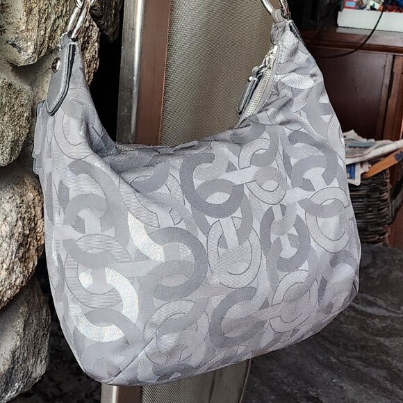 COACH E1182-18295 Signature Kristen Silver/Gray Embroidered Canvas Shoulder Bag - Picture 16 of 16